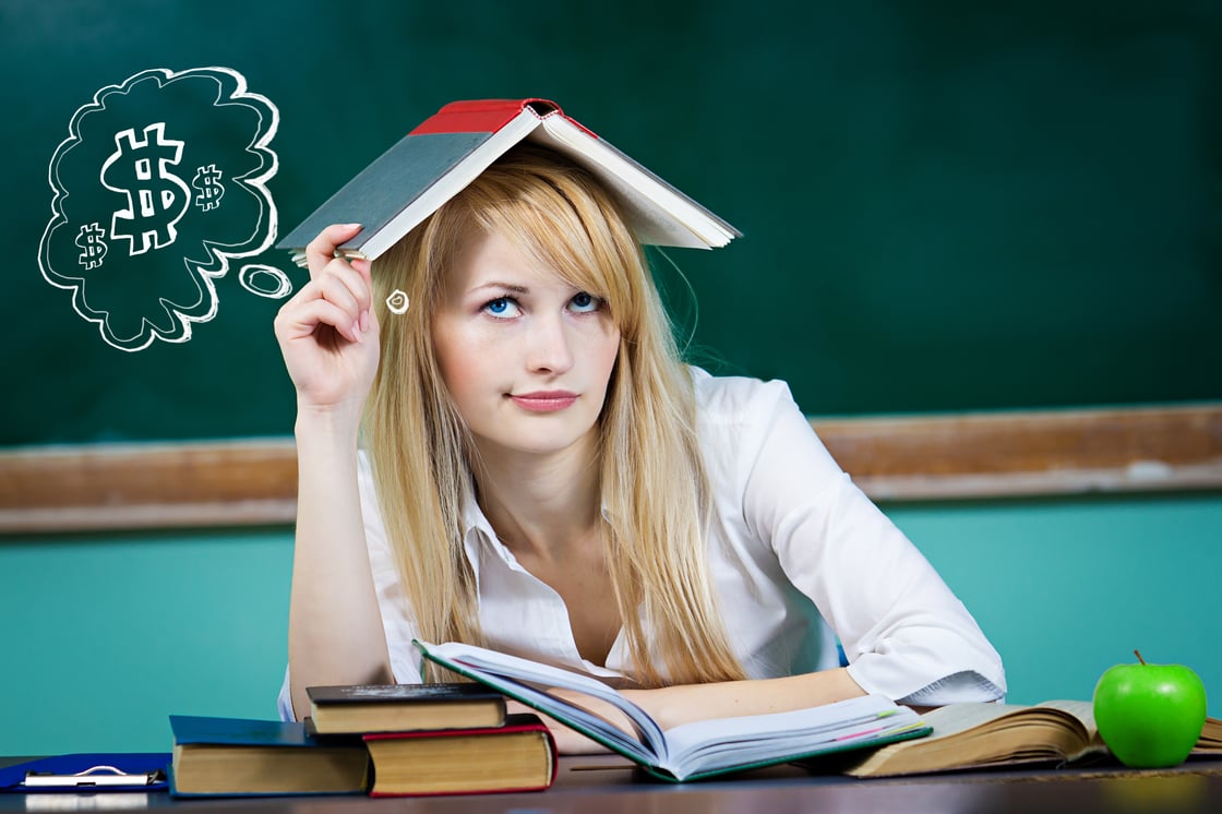 Student thinking about loans
